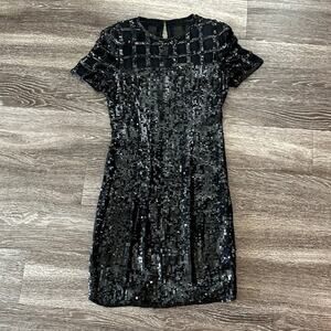 A.J. Bari Vintage 80s Silk Sequin Beaded Cocktail Dress Black Size 8